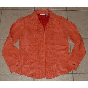 Burnt Orange Sz Medium Soft Faux Suede Moleskin Full Up Long Sleeve Shirt